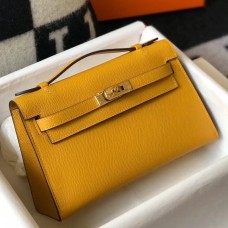 Hermes Kelly Pochette Bag In Yellow Epsom Leather Hermes Kelly Pochette Bag In Yellow Epsom Leather