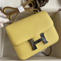 Hermes Constance 18 Handmade Bag In Jaune Poussin Epsom Calfskin Hermes Constance 18 Handmade Bag In Jaune Poussin Epsom Calfskin