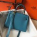 Hermes Kelly 20cm Bag In Blue Jean Clemence Leather GHW Hermes Kelly 20cm Bag In Blue Jean Clemence Leather GHW