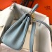 Hermes Kelly 20cm Bag In Blue Lin Clemence Leather GHW Hermes Kelly 20cm Bag In Blue Lin Clemence Leather GHW