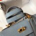 Hermes Kelly 20cm Bag In Blue Lin Clemence Leather GHW Hermes Kelly 20cm Bag In Blue Lin Clemence Leather GHW