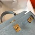 Hermes Kelly 20cm Bag In Blue Lin Clemence Leather GHW Hermes Kelly 20cm Bag In Blue Lin Clemence Leather GHW