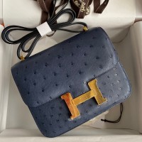 Hermes Constance 18 Handmade Bag In Blue Iris Ostrich Leather Hermes Constance 18 Handmade Bag In Blue Iris Ostrich Leather
