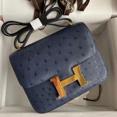 Hermes Constance 18 Handmade Bag In Blue Iris Ostrich Leather Hermes Constance 18 Handmade Bag In Blue Iris Ostrich Leather
