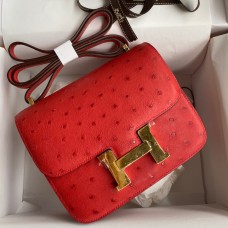 Hermes Constance 18 Handmade Bag In Red Ostrich Leather Hermes Constance 18 Handmade Bag In Red Ostrich Leather