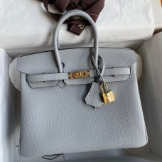 Hermes Birkin 25 Retourne Handmade Bag In Blue Glacier Clemence Leather Hermes Birkin 25 Retourne Handmade Bag In Blue Glacier Clemence Leather