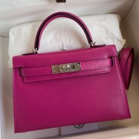 Hermes Kelly Mini II Sellier Handmade Bag In Rose Purple Chevre Mysore Leather Hermes Kelly Mini II Sellier Handmade Bag In Rose Purple Chevre Mysore Leather