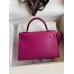 Hermes Kelly Mini II Sellier Handmade Bag In Rose Purple Chevre Mysore Leather Hermes Kelly Mini II Sellier Handmade Bag In Rose Purple Chevre Mysore Leather