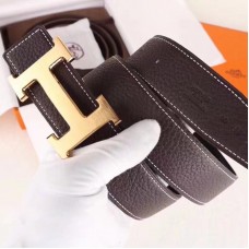 Hermes H Belt Buckle & Chocolate Clemence 32 MM Strap Hermes H Belt Buckle & Chocolate Clemence 32 MM Strap