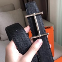 Hermes H d'Ancre Reversible Belt In Black/Ardoise Leather Hermes H d'Ancre Reversible Belt In Black/Ardoise Leather