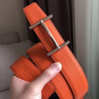 Hermes H d'Ancre Reversible Belt In Orange/Noir Leather Hermes H d'Ancre Reversible Belt In Orange/Noir Leather