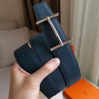 Hermes H d'Ancre Reversible Belt In Blue/White Epsom Leather Hermes H d'Ancre Reversible Belt In Blue/White Epsom Leather