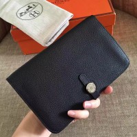 Hermes Dogon Duo Wallet In Black Clemence Leather Hermes Dogon Duo Wallet In Black Clemence Leather