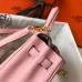 Hermes Kelly 20cm Bag In Pink Clemence Leather GHW Hermes Kelly 20cm Bag In Pink Clemence Leather GHW