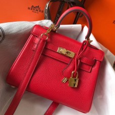 Hermes Kelly 20cm Bag In Red Clemence Leather GHW Hermes Kelly 20cm Bag In Red Clemence Leather GHW