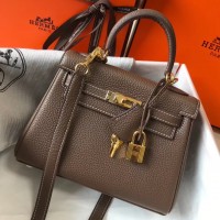 Hermes Kelly 20cm Bag In Taupe Clemence Leather GHW Hermes Kelly 20cm Bag In Taupe Clemence Leather GHW