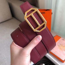 Hermes Pad Reversible Belt In Ruby/Brown Epsom Leather Hermes Pad Reversible Belt In Ruby/Brown Epsom Leather
