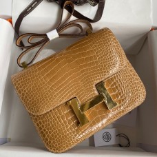 Hermes Constance 24 Handmade Bag In Beige Shiny Alligator Leather Hermes Constance 24 Handmade Bag In Beige Shiny Alligator Leather