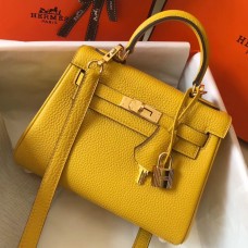 Hermes Kelly 20cm Bag In Yellow Clemence Leather GHW Hermes Kelly 20cm Bag In Yellow Clemence Leather GHW