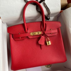 Hermes Birkin 30 Retourne Handmade Bag In Red Epsom Calfskin Hermes Birkin 30 Retourne Handmade Bag In Red Epsom Calfskin