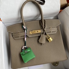 Hermes Birkin 30 Retourne Handmade Bag In Taupe Epsom Calfskin Hermes Birkin 30 Retourne Handmade Bag In Taupe Epsom Calfskin