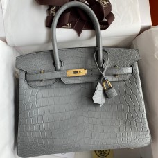 Hermes Birkin 30 Handmade Bag In Etain Crocodile Niloticus Matte Skin Hermes Birkin 30 Handmade Bag In Etain Crocodile Niloticus Matte Skin