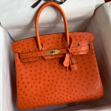 Hermes Birkin 30 Retourne Handmade Bag In Orange Ostrich Leather Hermes Birkin 30 Retourne Handmade Bag In Orange Ostrich Leather