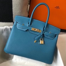 Hermes Birkin 30cm Bag In Jean Blue Clemence Leather GHW Hermes Birkin 30cm Bag In Jean Blue Clemence Leather GHW