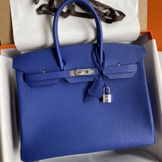 Hermes Birkin 35 Retourne Handmade Bag In Blue Electric Clemence Leather Hermes Birkin 35 Retourne Handmade Bag In Blue Electric Clemence Leather