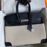 Hermes Birkin 35 Handmade Bag In Toile & Black Swift Leather Hermes Birkin 35 Handmade Bag In Toile & Black Swift Leather