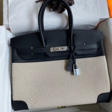 Hermes Birkin 35 Handmade Bag In Toile & Black Swift Leather Hermes Birkin 35 Handmade Bag In Toile & Black Swift Leather