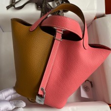Hermes Picotin Lock 18 Bicolor Handmade Bag in Sesame and Rose Azalee Clemence Leather Hermes Picotin Lock 18 Bicolor Handmade Bag in Sesame and Rose Azalee Clemence Leather