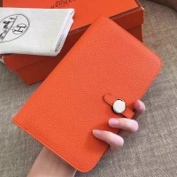 Hermes Dogon Duo Wallet In Orange Clemence Leather Hermes Dogon Duo Wallet In Orange Clemence Leather