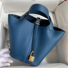 Hermes Picotin Lock 18 Handmade Bag in Deep Blue Clemence Leather Hermes Picotin Lock 18 Handmade Bag in Deep Blue Clemence Leather