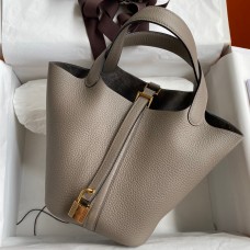 Hermes Picotin Lock 18 Handmade Bag in Gris Asphalt Clemence Leather Hermes Picotin Lock 18 Handmade Bag in Gris Asphalt Clemence Leather