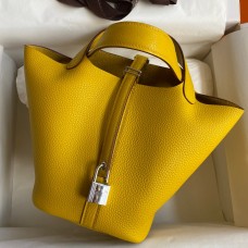 Hermes Picotin Lock 18 Handmade Bag in Jaune Ambre Clemence Leather Hermes Picotin Lock 18 Handmade Bag in Jaune Ambre Clemence Leather