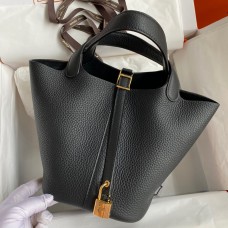 Hermes Picotin Lock 18 Handmade Bag in Black Clemence Leather Hermes Picotin Lock 18 Handmade Bag in Black Clemence Leather