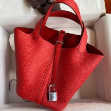 Hermes Picotin Lock 18 Handmade Bag in Red Clemence Leather Hermes Picotin Lock 18 Handmade Bag in Red Clemence Leather