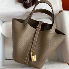 Hermes Picotin Lock 18 Handmade Bag in Taupe Clemence Leather Hermes Picotin Lock 18 Handmade Bag in Taupe Clemence Leather