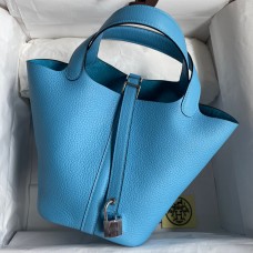 Hermes Picotin Lock 18 Handmade Bag in Blue du Nord Clemence Leather Hermes Picotin Lock 18 Handmade Bag in Blue du Nord Clemence Leather