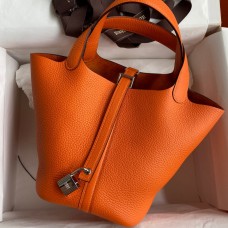 Hermes Picotin Lock 18 Handmade Bag in Orange Clemence Leather Hermes Picotin Lock 18 Handmade Bag in Orange Clemence Leather