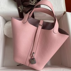 Hermes Picotin Lock 18 Handmade Bag in Rose Sakura Clemence Leather Hermes Picotin Lock 18 Handmade Bag in Rose Sakura Clemence Leather