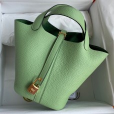 Hermes Picotin Lock 18 Handmade Bag in Vert Criquet Clemence Leather Hermes Picotin Lock 18 Handmade Bag in Vert Criquet Clemence Leather