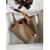 Hermes Picotin Lock 18 Bicolor Handmade Bag in Taupe and Gold Clemence Leather Hermes Picotin Lock 18 Bicolor Handmade Bag in Taupe and Gold Clemence Leather
