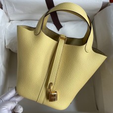 Hermes Picotin Lock 18 Handmade Bag in Jaune Poussin Clemence Leather Hermes Picotin Lock 18 Handmade Bag in Jaune Poussin Clemence Leather