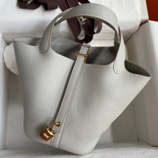 Hermes Picotin Lock 18 Handmade Bag in Pearl Grey Clemence Leather Hermes Picotin Lock 18 Handmade Bag in Pearl Grey Clemence Leather