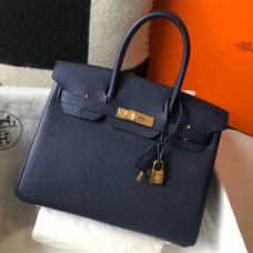 Hermes Birkin 30cm Bag In Dark Blue Clemence Leather GHW Hermes Birkin 30cm Bag In Dark Blue Clemence Leather GHW