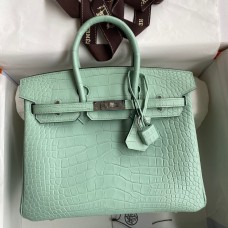 Hermes Birkin 25 Retourne Handmade Bag In Vert D'eau Matte Alligator Leather Hermes Birkin 25 Retourne Handmade Bag In Vert D'eau Matte Alligator Leather