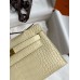 Hermes Kelly Pochette Handmade Bag In Vanille Matte Alligator Leather