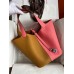 Hermes Picotin Lock 22 Bicolor Handmade Bag in Sesame and Rose Azalee Clemence Leather Hermes Picotin Lock 22 Bicolor Handmade Bag in Sesame and Rose Azalee Clemence Leather